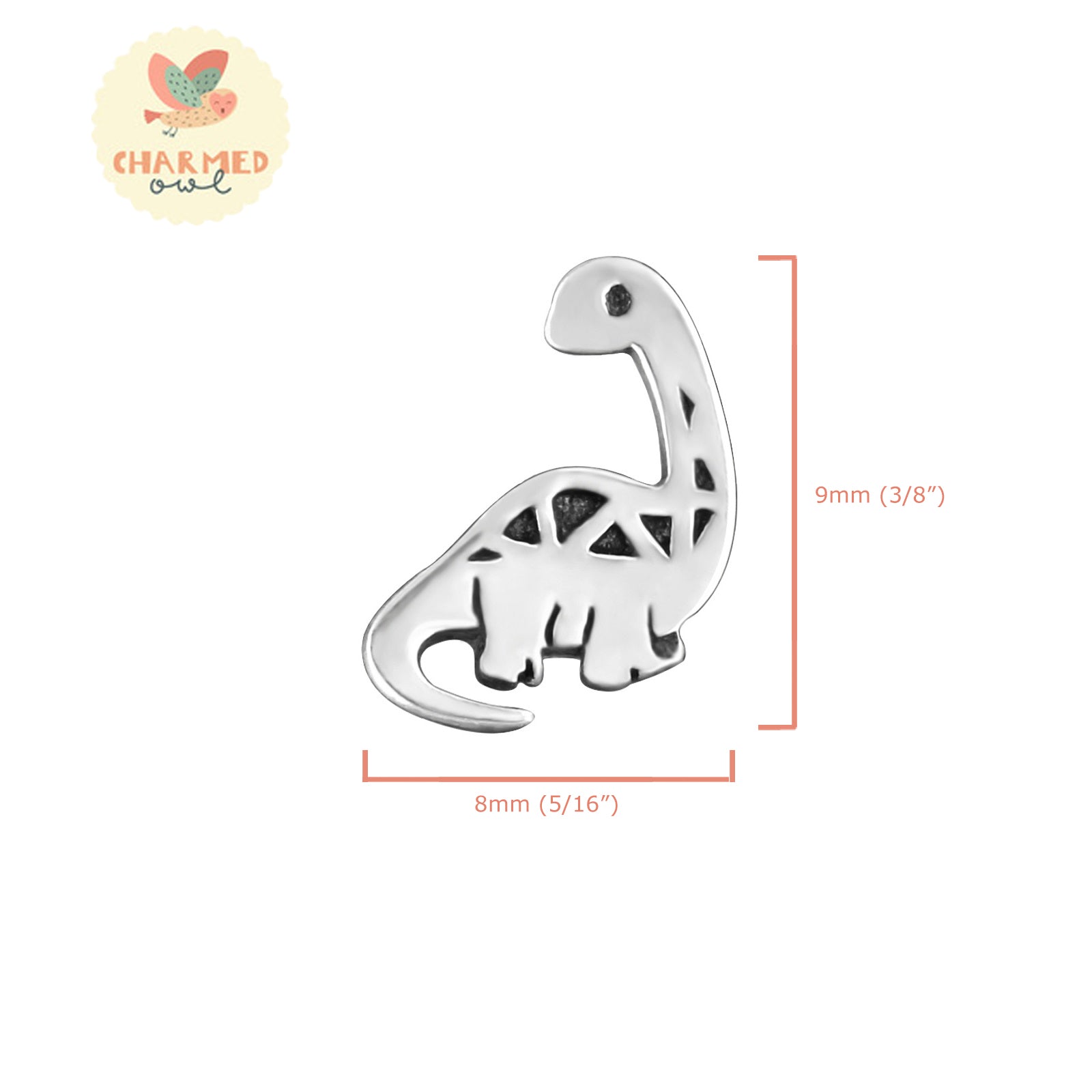 Silver Brontosaurus Dinosaur Stud Earrings - 925 Sterling Silver