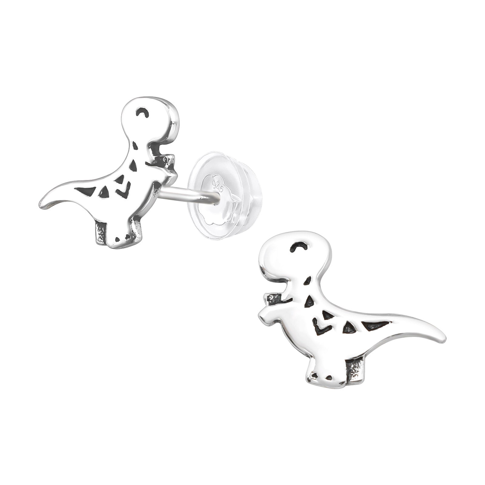 Silver T-Rex Dinosaur Stud Earrings - 925 Sterling Silver