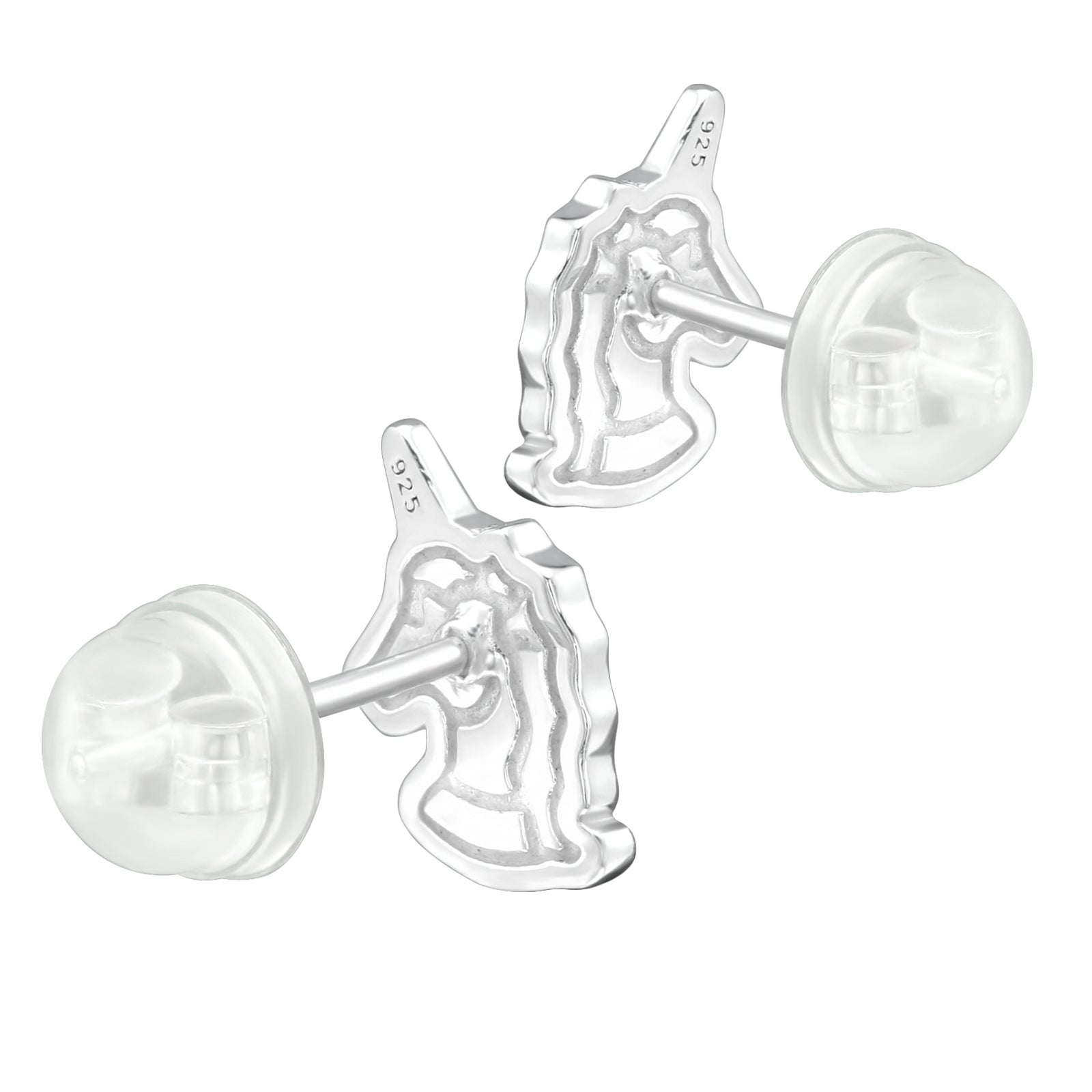 Orange Unicorn Head Stud Earrings - 925 Sterling Silver