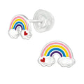 Rainbow with a Heart Stud Earrings - 925 Sterling Silver