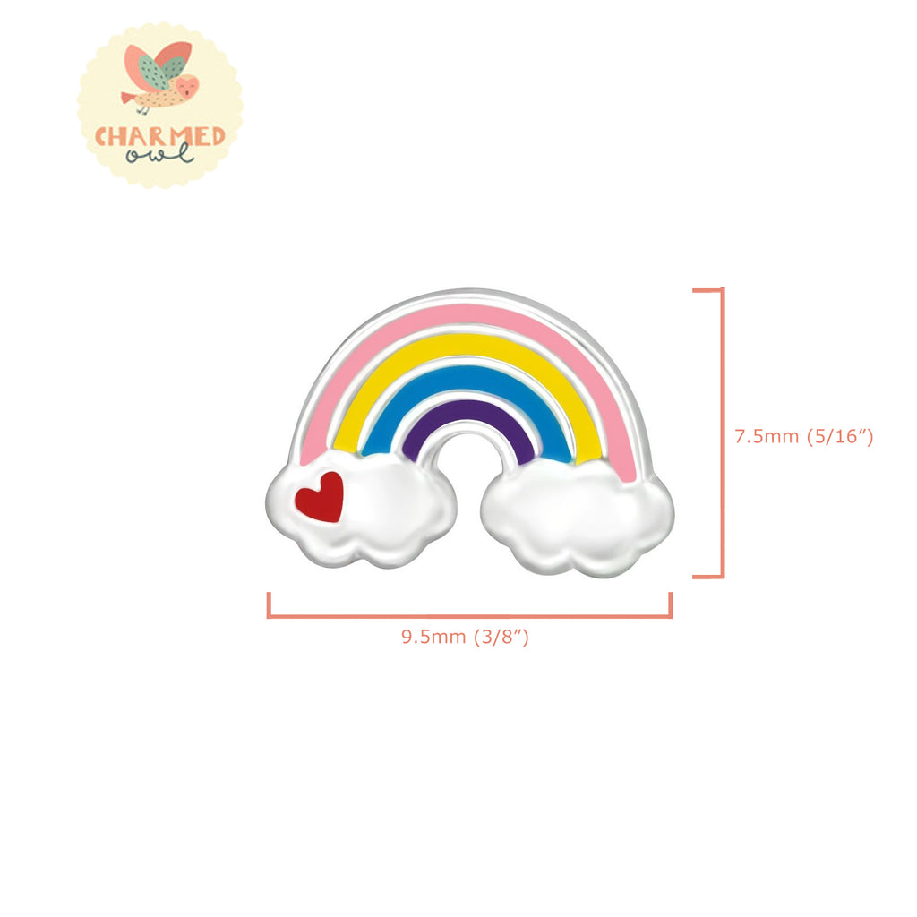 Rainbow with a Heart Stud Earrings - 925 Sterling Silver