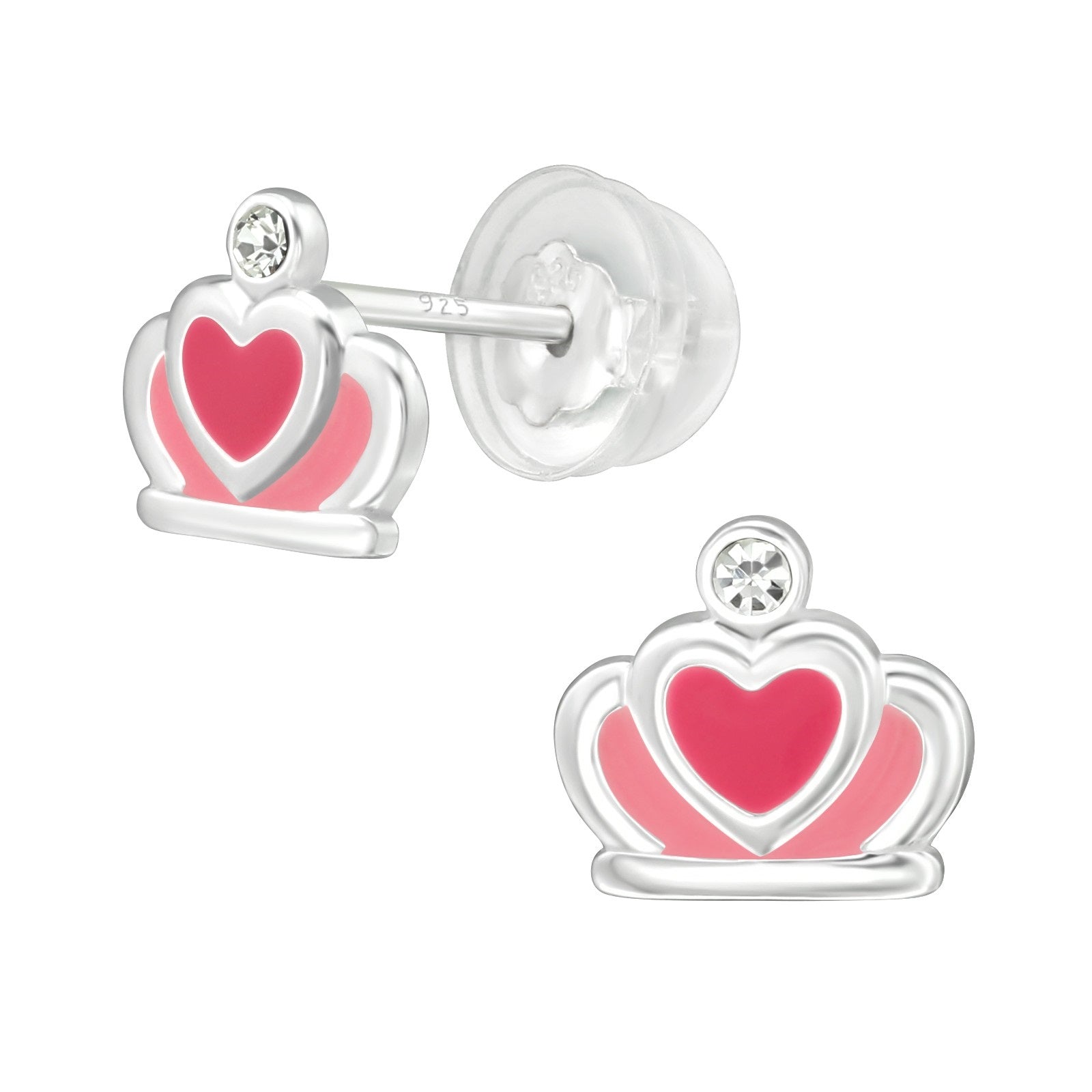 Pink Crown Stud Earrings - 925 Sterling Silver