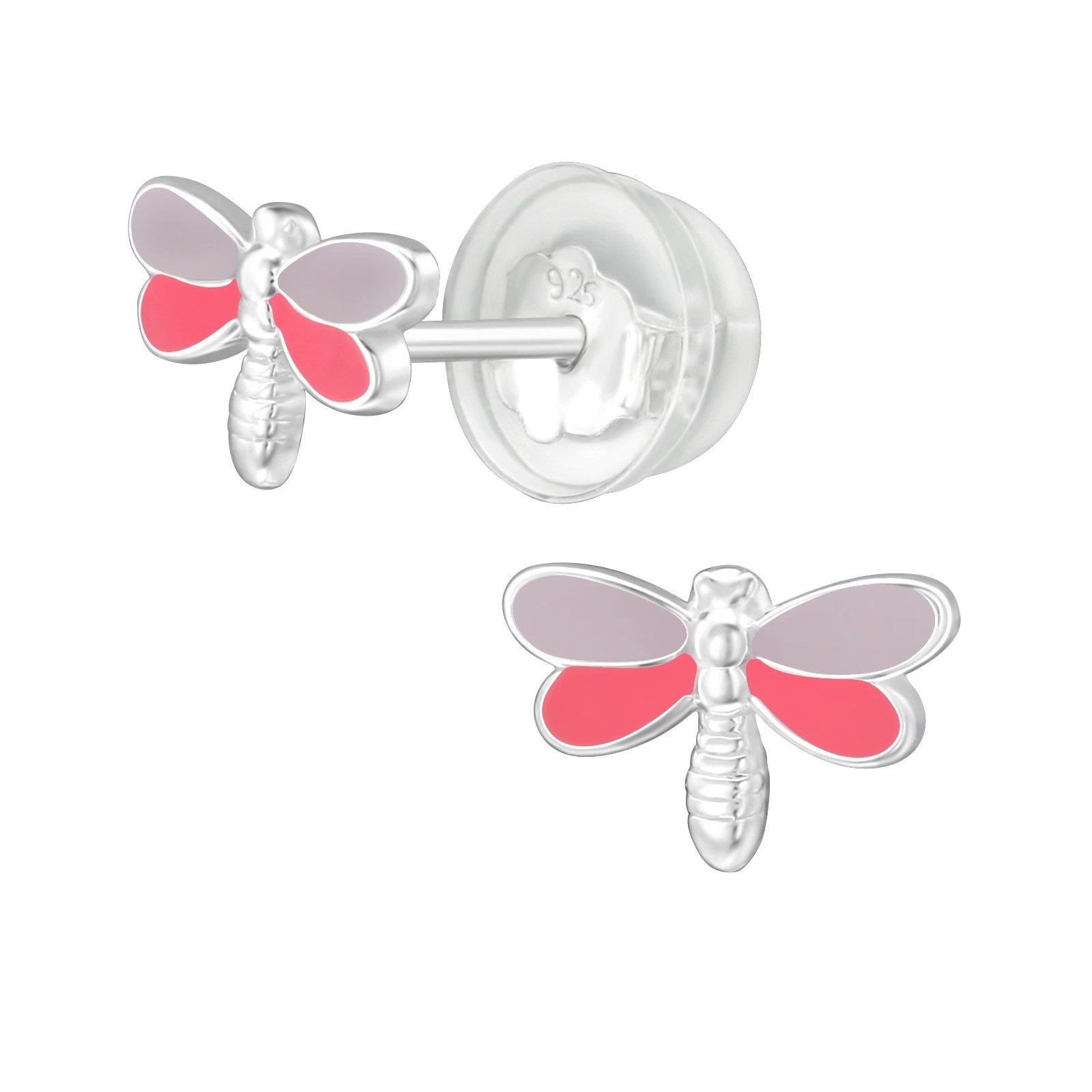 Pink Dragonfly Stud Earrings - 925 Sterling Silver