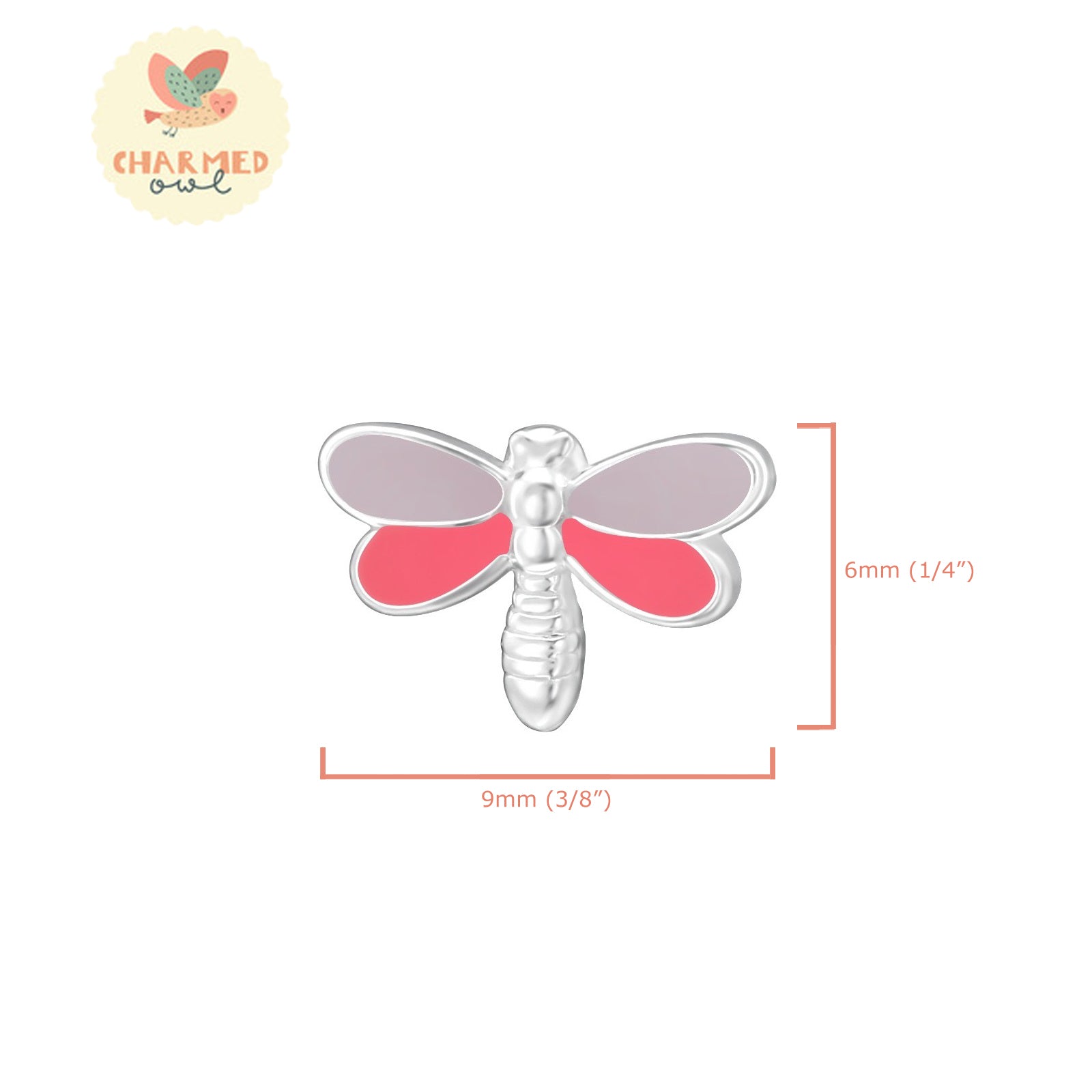 Pink Dragonfly Stud Earrings - 925 Sterling Silver