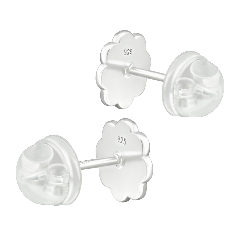 White Daisy Flower Stud Earrings - 925 Sterling Silver