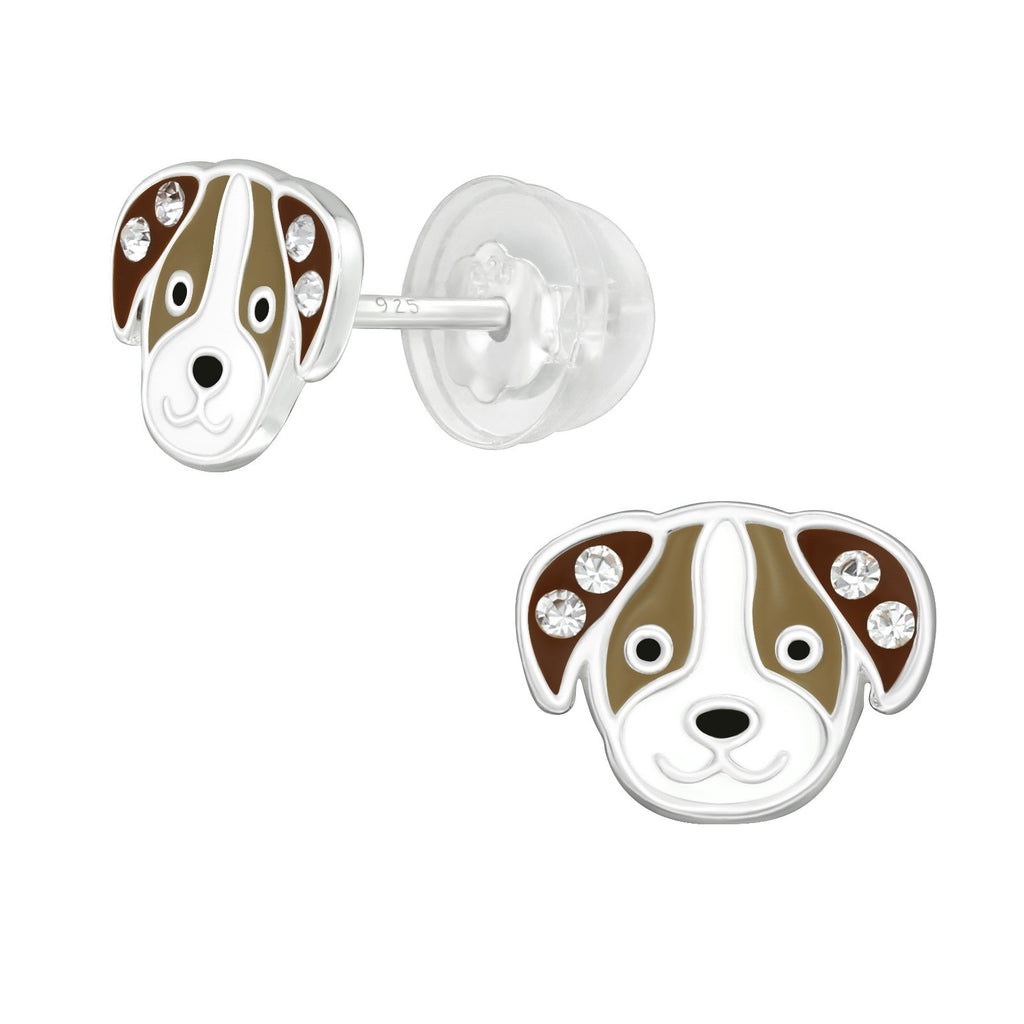 Brown Dog Stud Earrings - 925 Sterling Silver