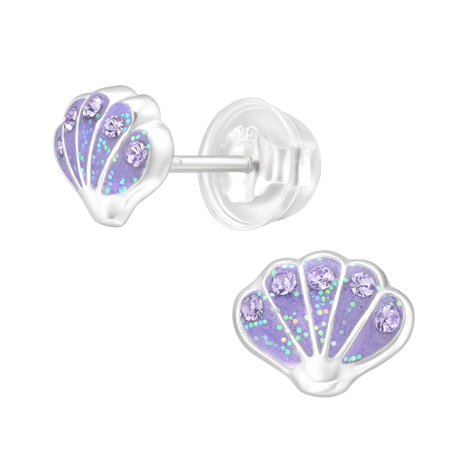 Purple Shell Stud Earrings - 925 Sterling Silver