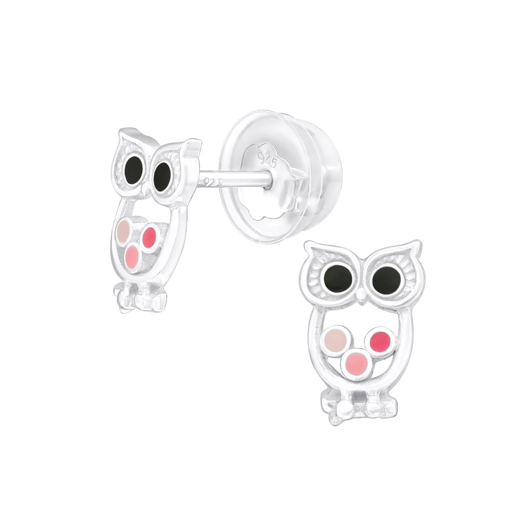 Pink Owl Stud Earrings - 925 Sterling Silver