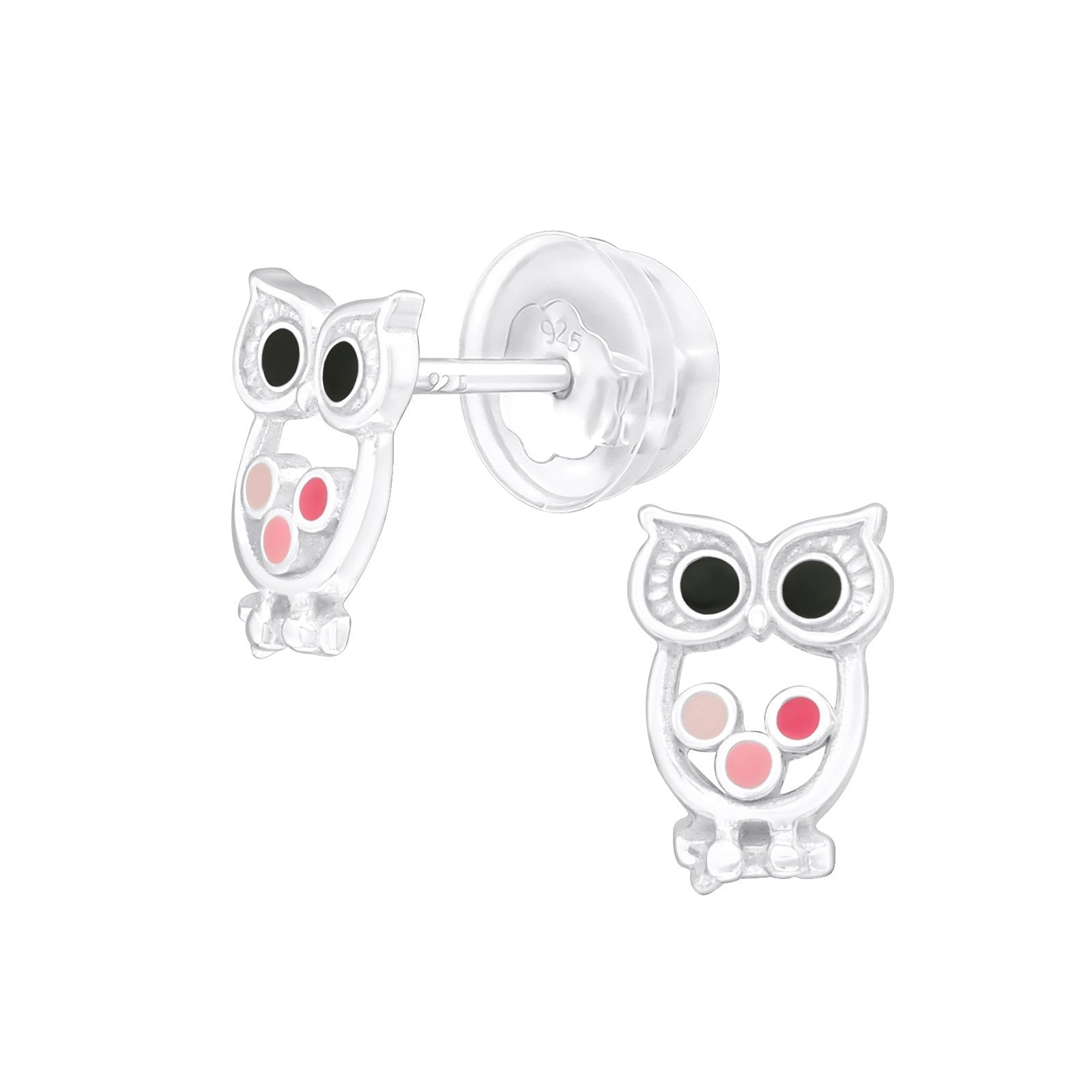 Pink Owl Stud Earrings - 925 Sterling Silver