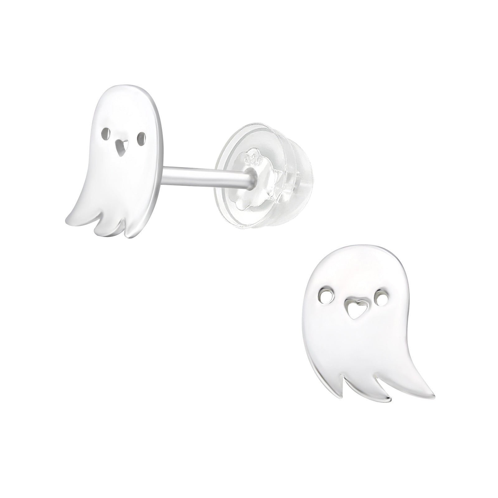 Silver Ghost Stud Earrings - 925 Sterling Silver