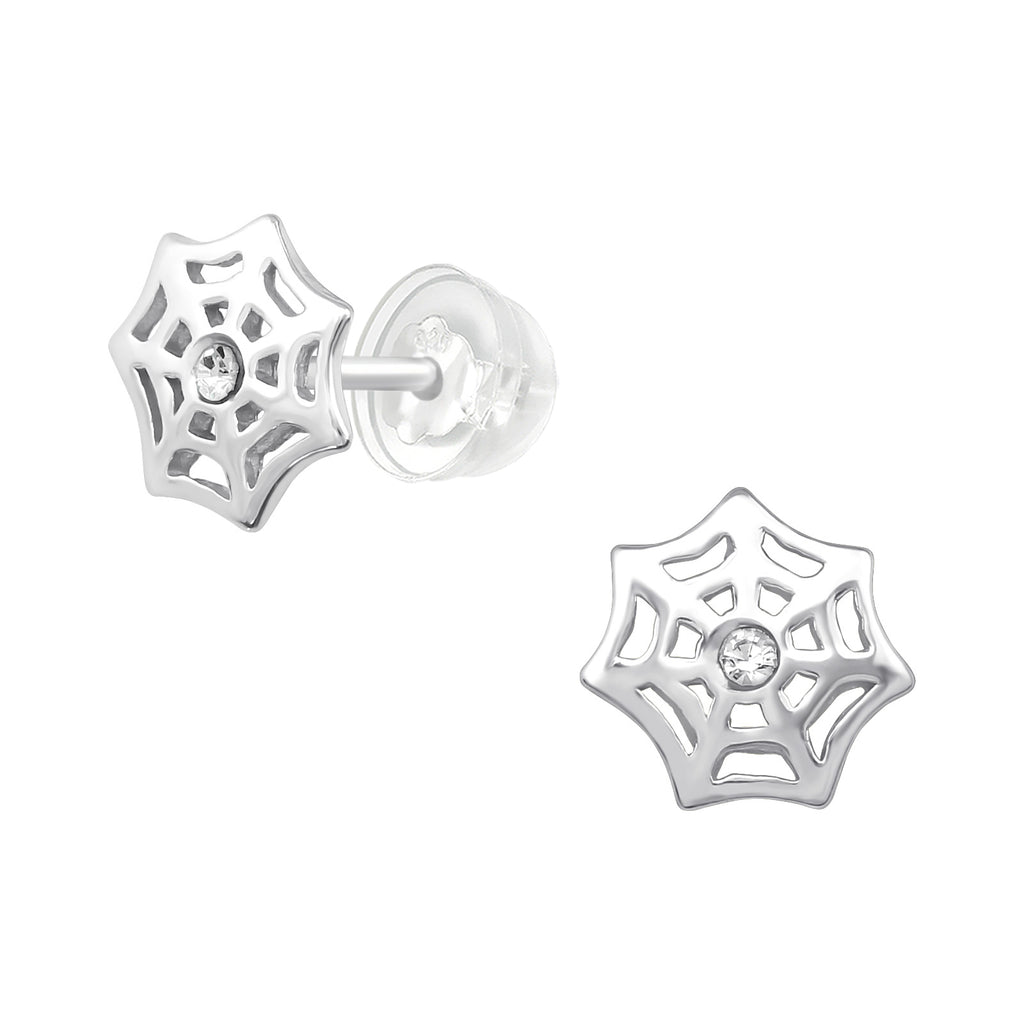 Silver Spiderweb Stud Earrings - 925 Sterling Silver