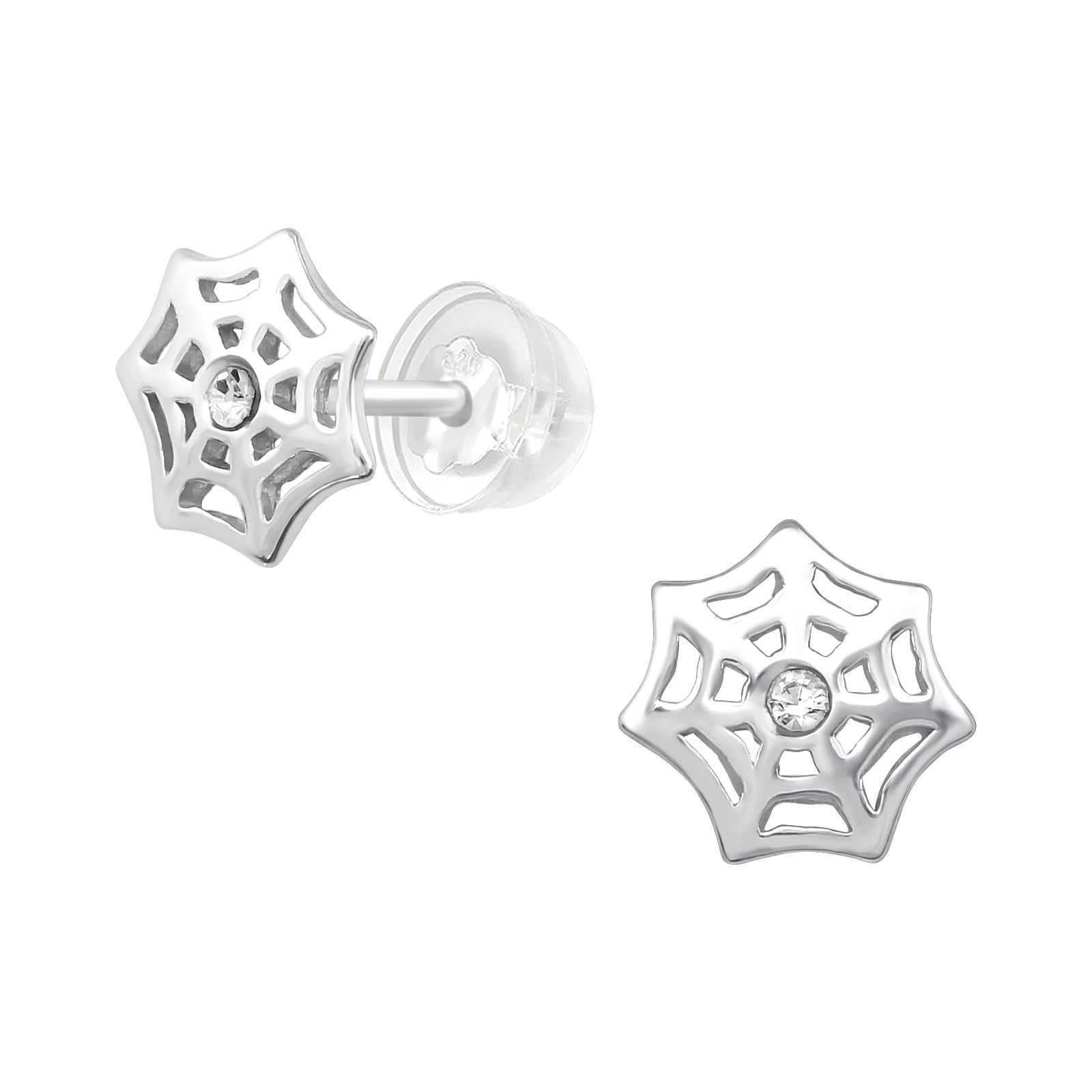 Silver Spiderweb Stud Earrings - 925 Sterling Silver
