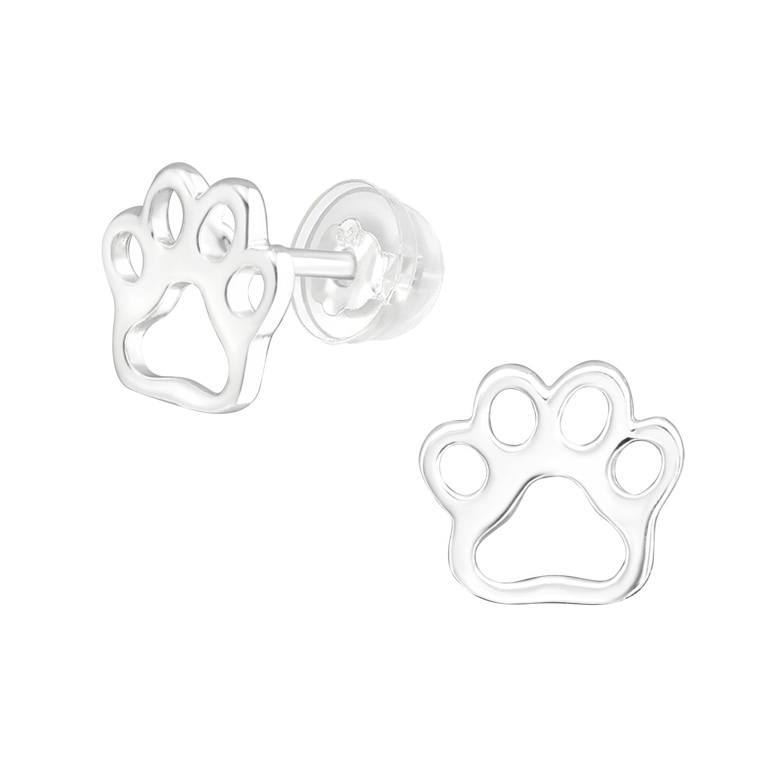 Plain Silver Dog Paw Stud Earrings - 925 Sterling Silver