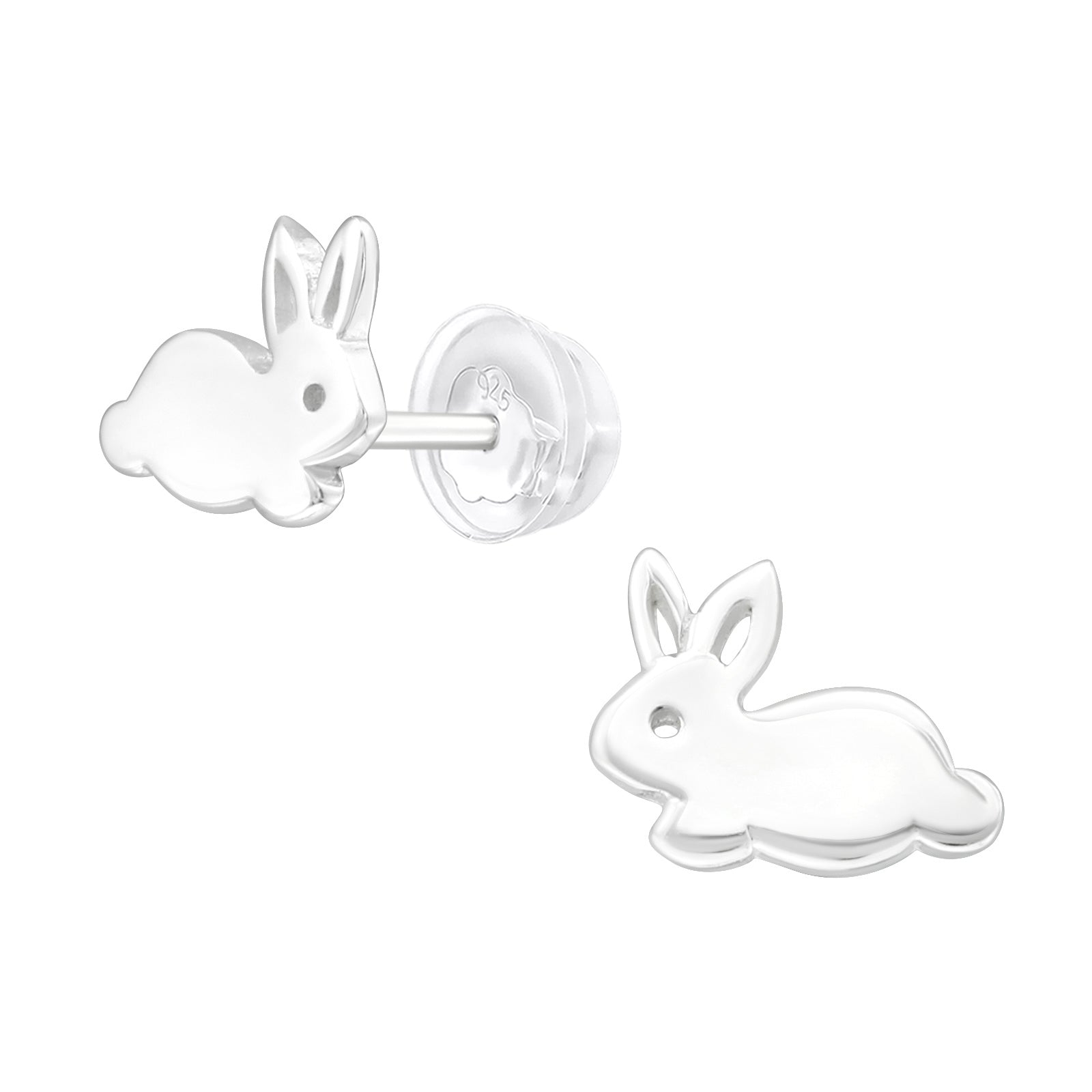 Silver Bunny  Stud Earrings - 925 Sterling Silver