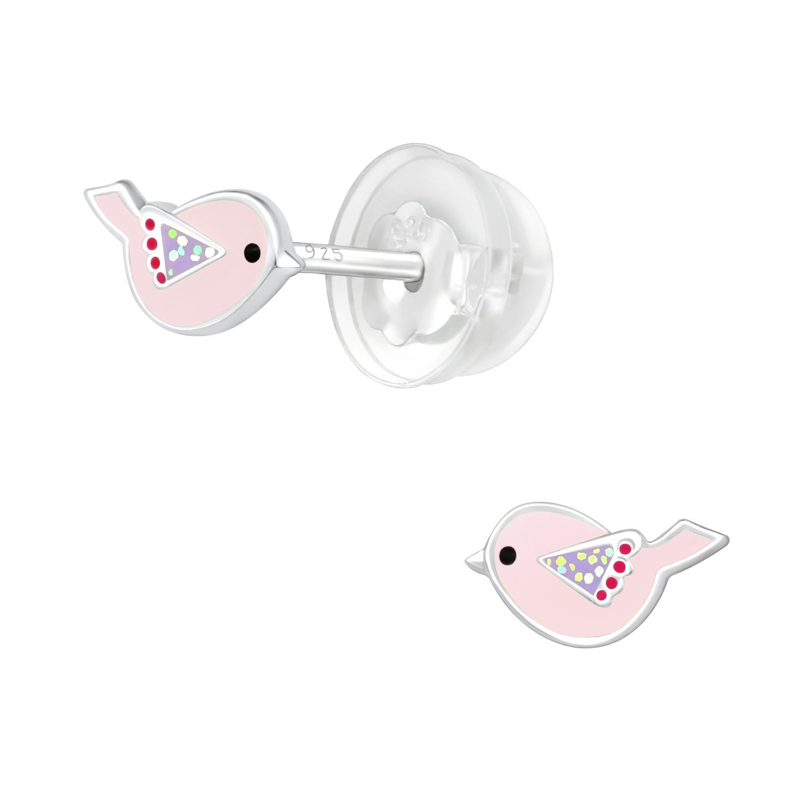 Pink Bird Stud Earrings - 925 Sterling Silver