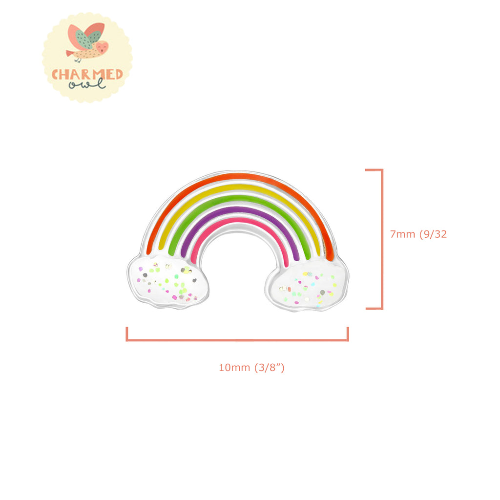 Glitter Rainbow Stud Earrings - 925 Sterling Silver
