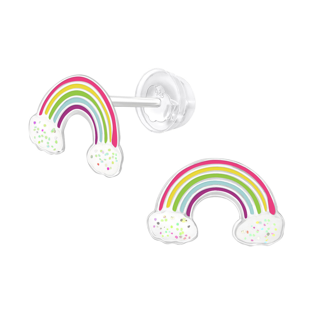 Pink Glitter Rainbow Stud Earrings - 925 Sterling Silver
