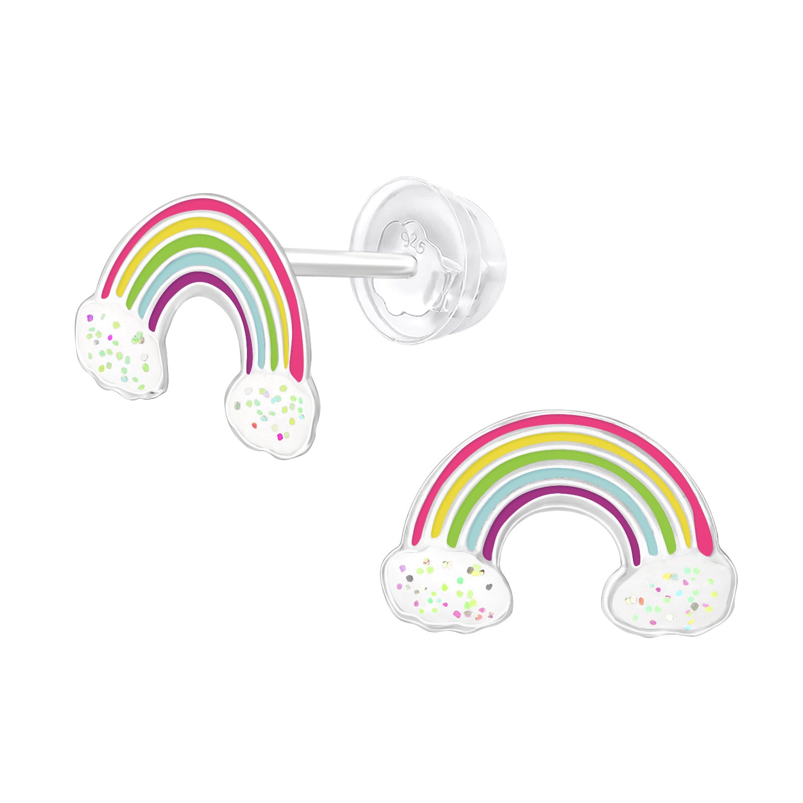 Pink Glitter Rainbow Stud Earrings - 925 Sterling Silver