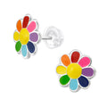 Rainbow Flower Stud Earrings - 925 Sterling Silver