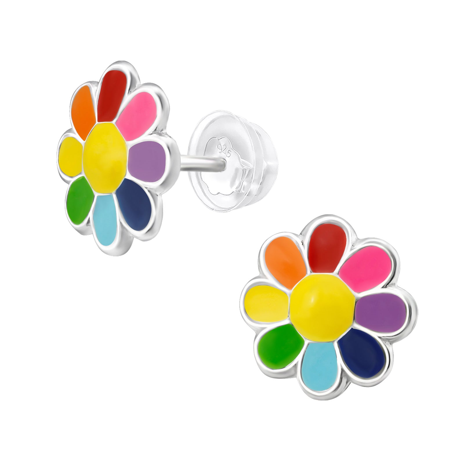 Rainbow Flower Stud Earrings - 925 Sterling Silver