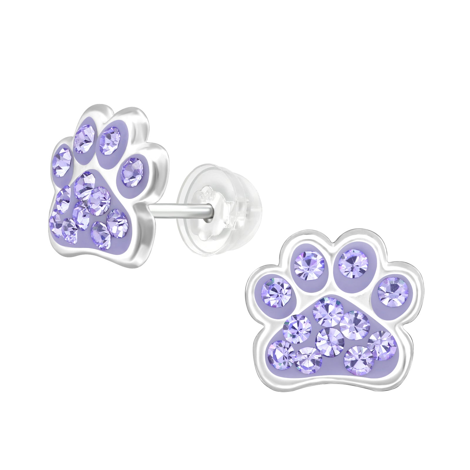 Purple Paw Dog Stud Earrings - 925 Sterling Silver