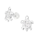 Clear Crystal Turtle Stud Earrings - 925 Sterling Silver